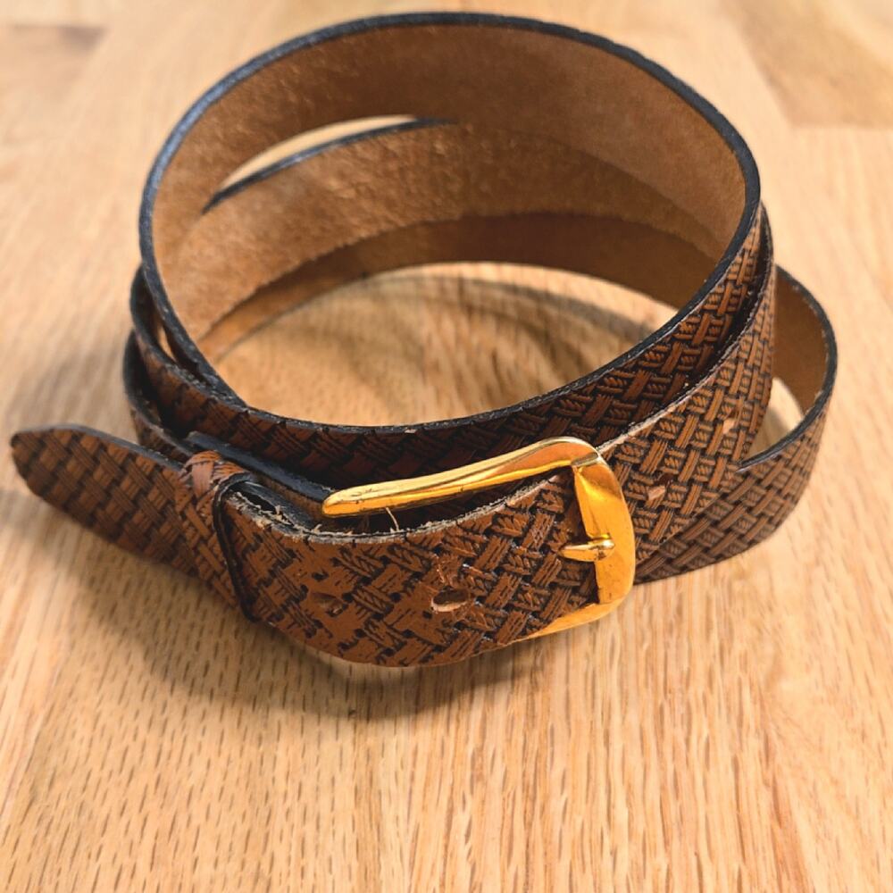 Vintage Paris brand leather faux weave stamped belt size 44